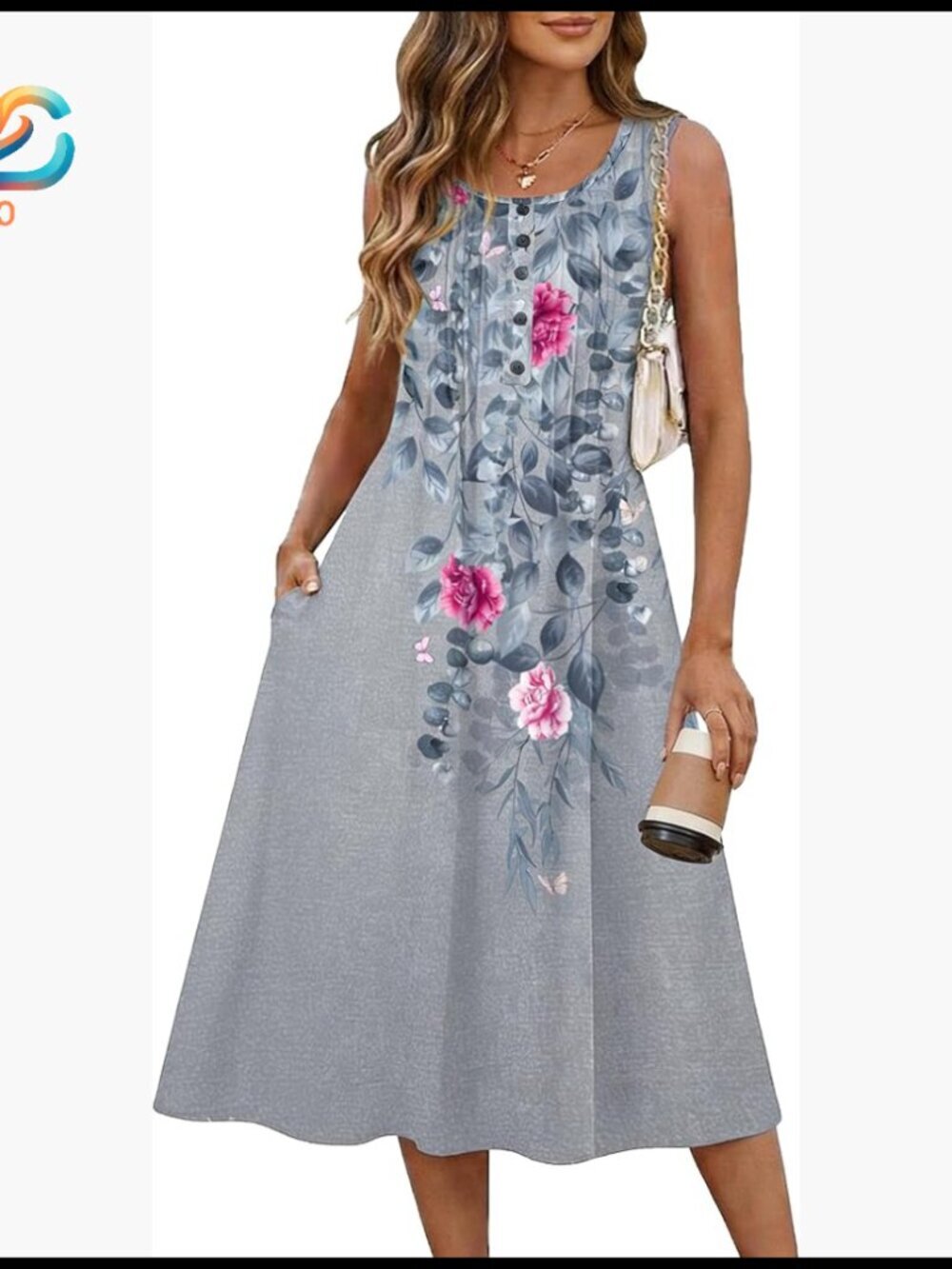 Flowy A-Line Midi Tank Dress with Pockets, Casual Summer Sundress